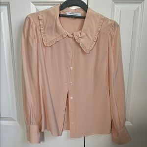 Gerard Darel Pale Pink Ruffle Collar Button-Down Blouse